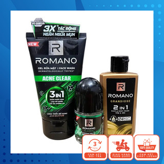 Set 3 Món Romano - Sữa Rửa Mặt 100g + Lăn Khử Mùi 25ml + Tắm Gội 60g