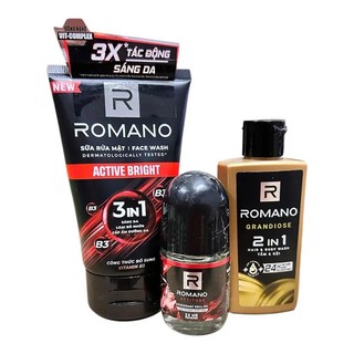 Set 3 Món Romano - Sữa Rửa Mặt 100g + Lăn Khử Mùi 25ml + Tắm Gội 60g