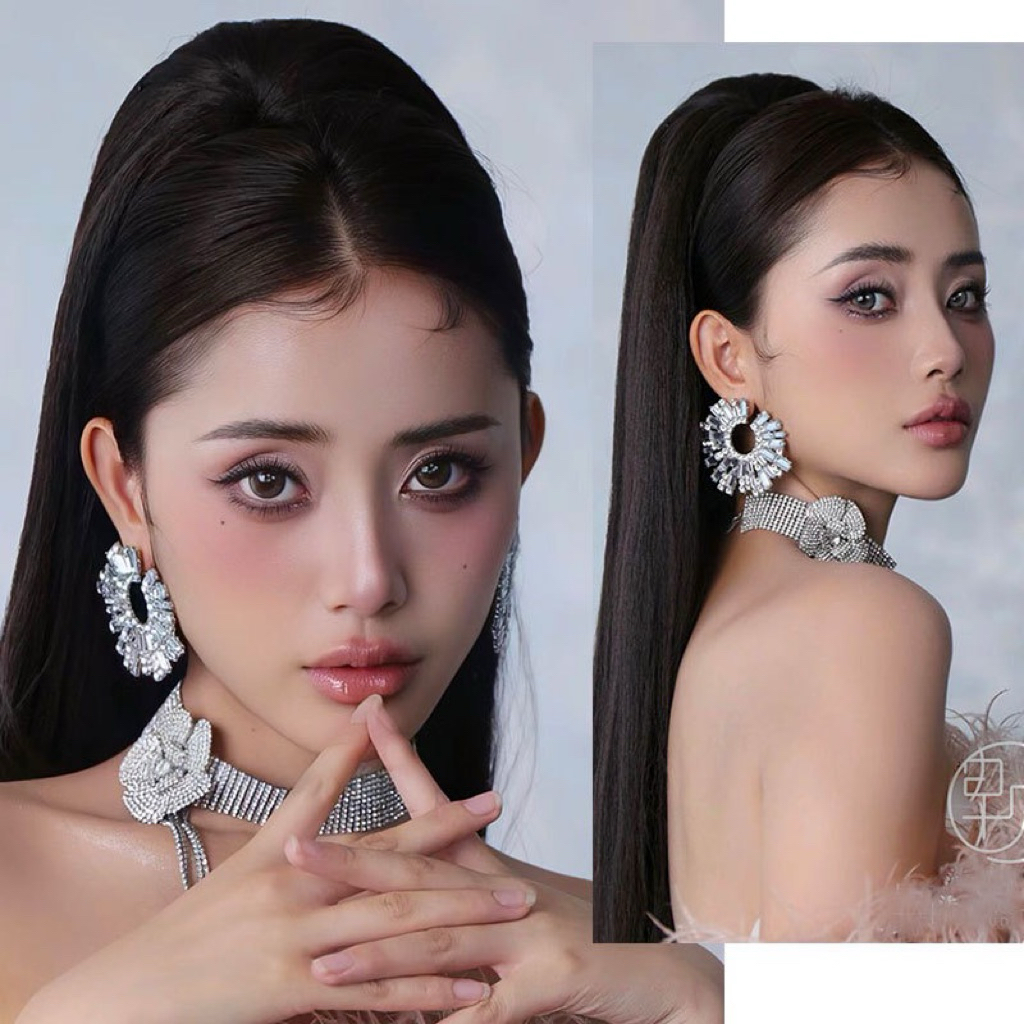 Bông Tai Hợp Kim Đính Đá Không Gỉ LIVI Thiết Kế Tiệc Sang Trọng Trang Sức Thanh Lịch