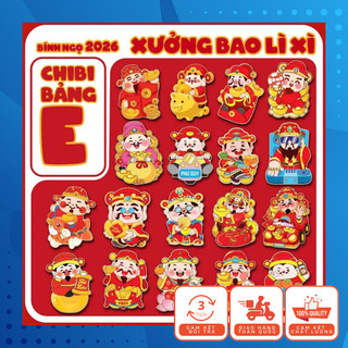 Set 30 Cái Lì Xì Chibi Hoạt Hình Dễ Thương Bảng E, Giấy Cứng Dạ Quang Dễ Thương, Bao Lì Xì Tết Hot