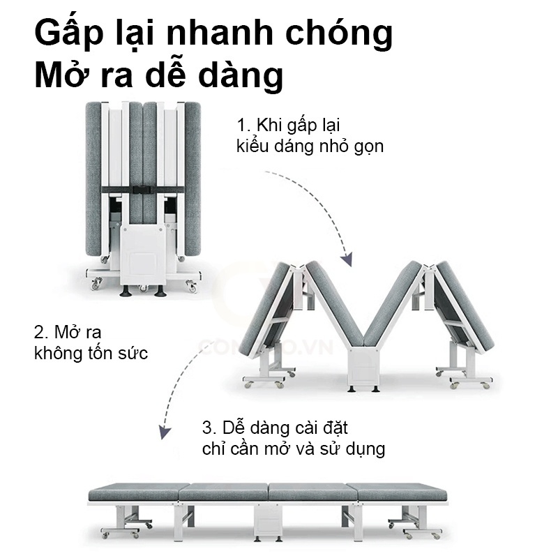 Sẵn hàng Giường gấp văn phòng CONOCO 4 khúc nệm foam êm, có bánh xe, gấp gọn dễ di chuyển