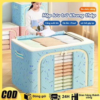 [🎁TẶNG QUÀ+FREESHIP] Hộp đựng quần áo gập được Khung thép cao cấp 80L/130L Dung tích lớn Túi vải đa năng