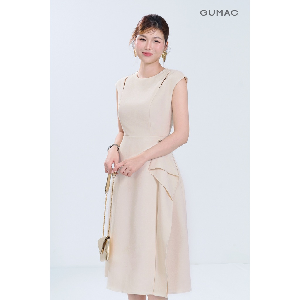 Đầm Nữ Dáng A Xòe Nhẹ GUMAC Phối Tùng Cách Điệu Sang Trọng Thanh Lịch DF06049