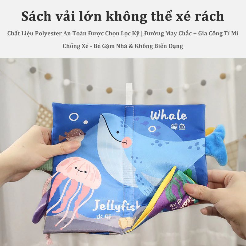 Sách Vải Đuôi Động Vật Song Ngữ,Sách vải cho bé có đuôi Sách mềm Giáo dục sớm Khai sáng Đồ chơi