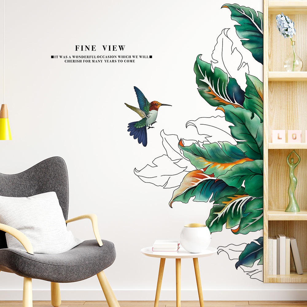 Decal Dán Tường Lá Cây Nhiệt Đới Có Keo Sẵn 68x120cm - Trang Trí Không Gian Xanh Phòng Khách