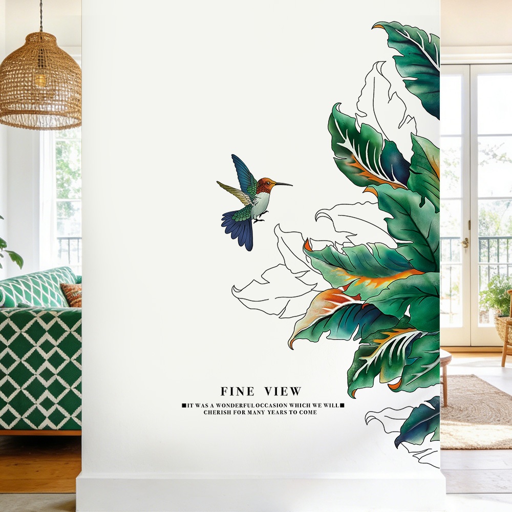 Decal Dán Tường Lá Cây Nhiệt Đới Có Keo Sẵn 68x120cm - Trang Trí Không Gian Xanh Phòng Khách