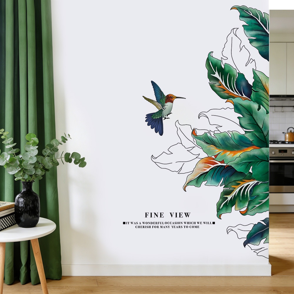 Decal Dán Tường Lá Cây Nhiệt Đới Có Keo Sẵn 68x120cm - Trang Trí Không Gian Xanh Phòng Khách