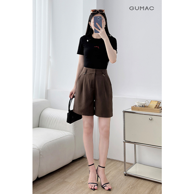 Áo Thun Nữ Form Ôm Xẻ Kiểu Đính Nơ Thêu Chữ Vải Mịn Mát Tôn Dáng Thời Trang GUMAC LATE1112