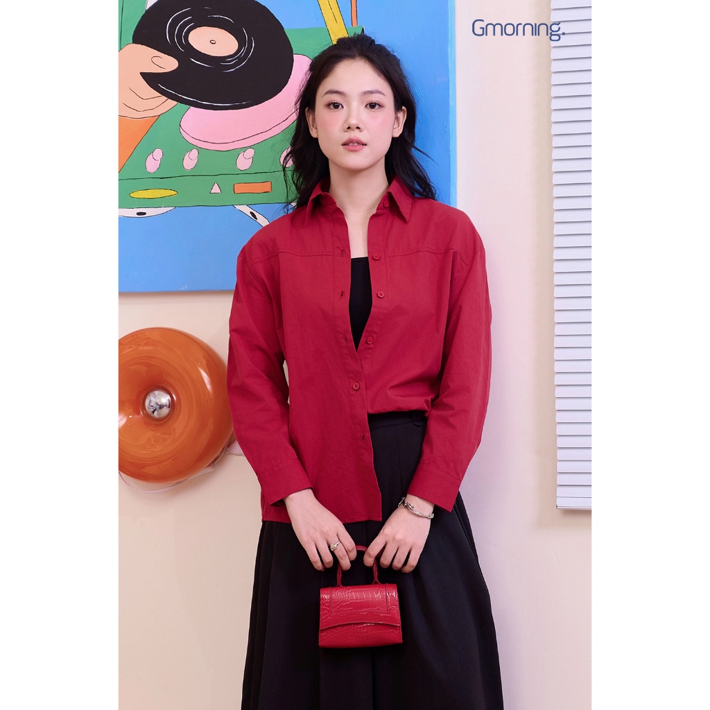 Áo Sơ Mi Nữ Tay Dài GUMAC - Gmorning Form Suông Rộng Rã Xéo Thêu GMOR Kate Ford Mềm Mát Trẻ Trung YAF11011