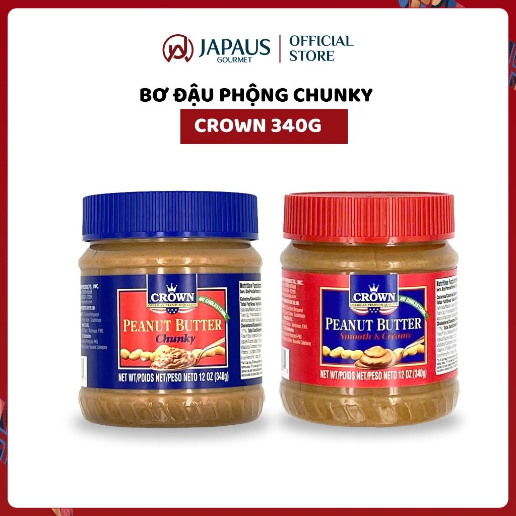 Bơ Đậu Phộng Crown 340g Úc — Vị Smooth Creamy Chunky Phết Bánh Mì Sandwich — JAPAUS GOURMET