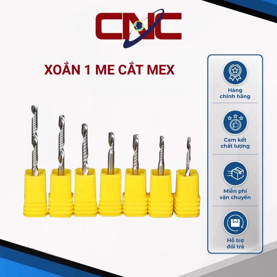 Mũi phay CNC XOẮN 1 me mũi cắt cnc quảng cáo, dao cắt gỗ, mica, alu, fomex nhập khẩu chuyên dụng