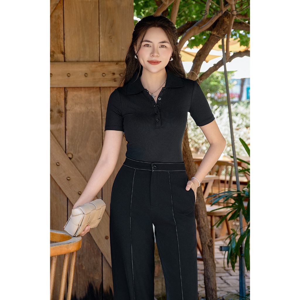 Áo Polo Nữ GUMAC Form Slimfit Phối Nẹp Khuy Trẻ Trung PLF03002