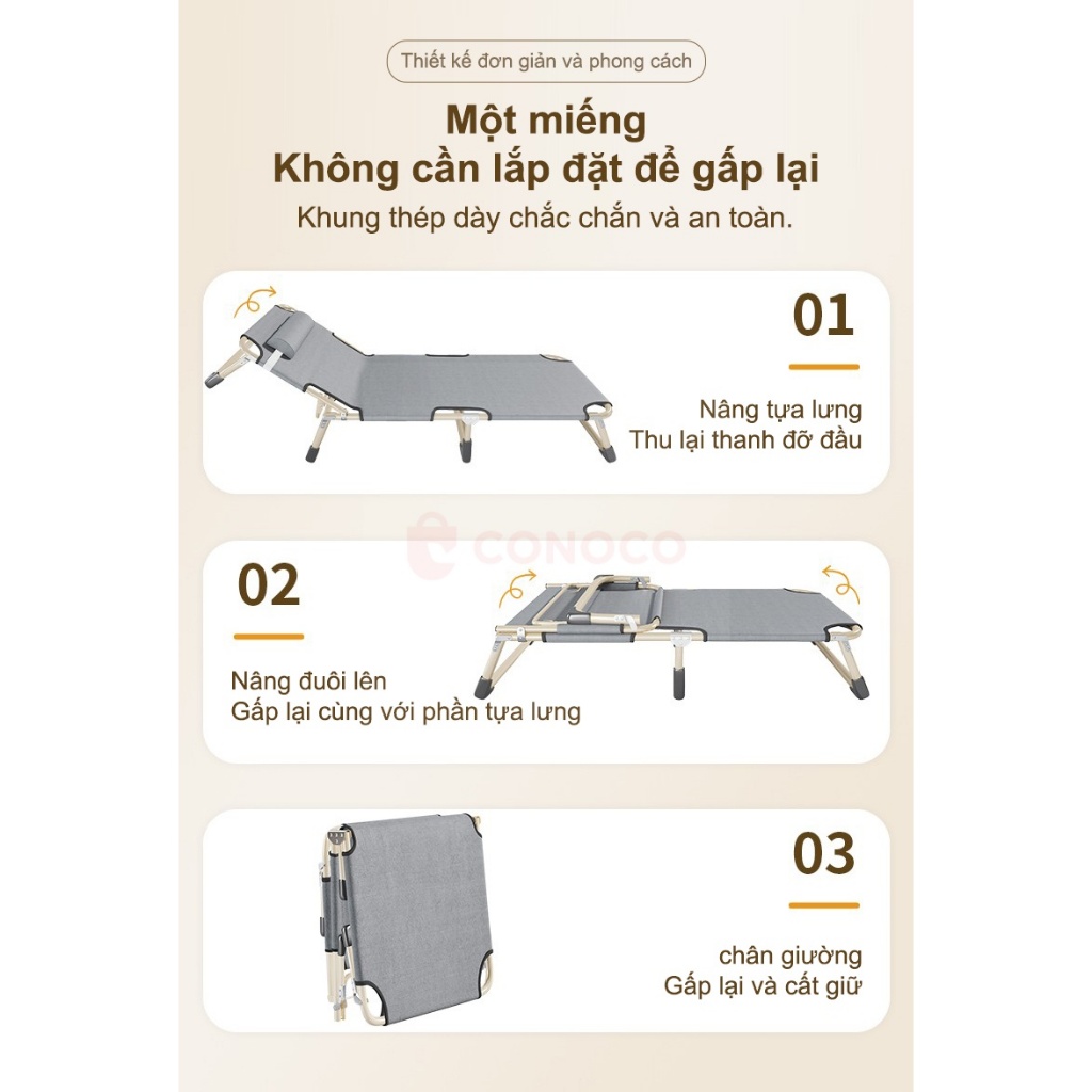 CONOCO Giường gấp ống tròn  dùng cho văn phòng ký túc xá phòng trọ gấp gọn tiện lợ