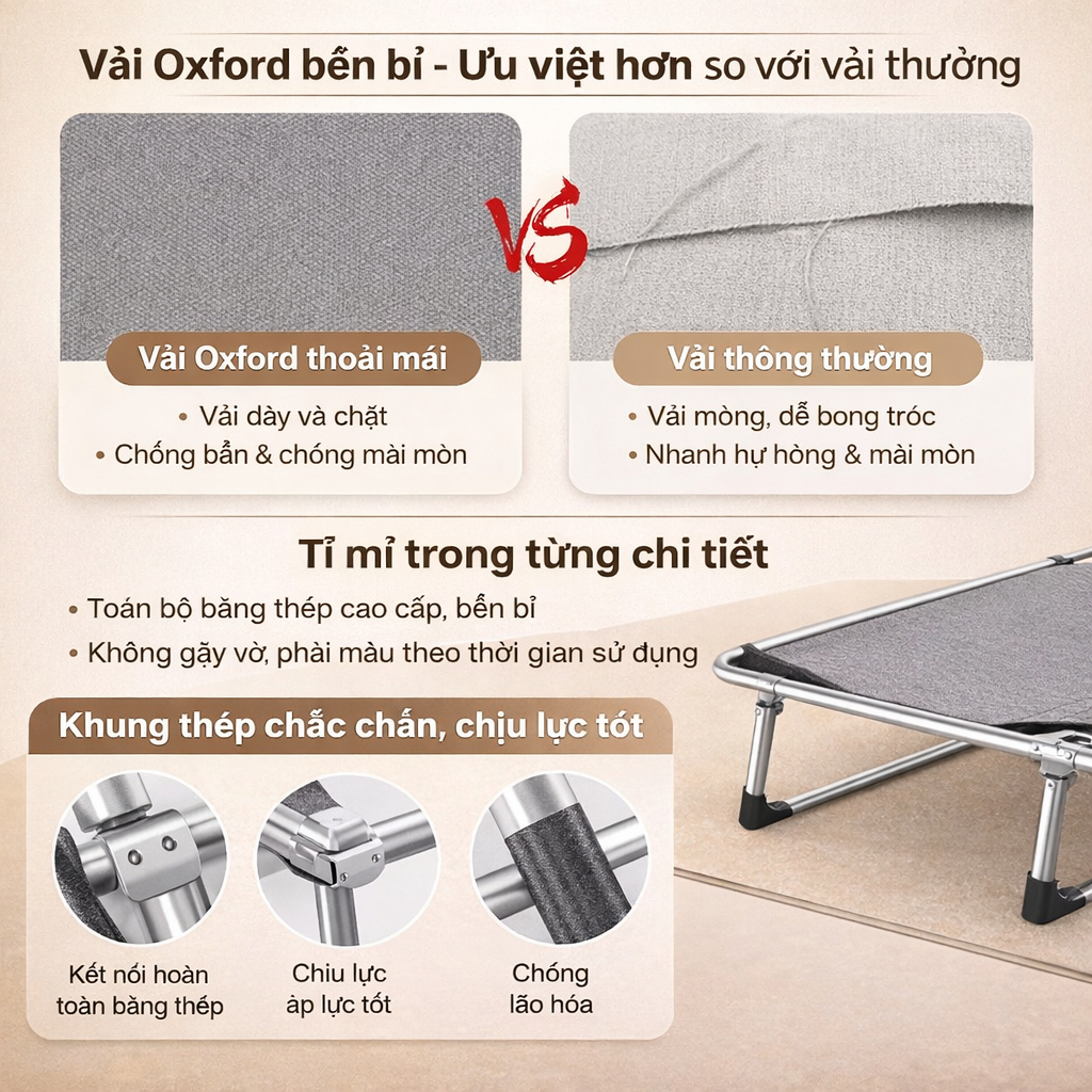 CONOCO Giường gấp ống tròn  dùng cho văn phòng ký túc xá phòng trọ gấp gọn tiện lợ