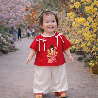 Set bộ bà ba cho bé gái chơi Trung Thu. Pháp phục chất lụa cao cấp phối nơ đi chùa, đi chơi lễ hội (7- 43kg) BB3-BIATON