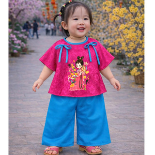 Set bộ bà ba cho bé gái chơi Trung Thu. Pháp phục chất lụa cao cấp phối nơ đi chùa, đi chơi lễ hội (7- 43kg) BB3-BIATON