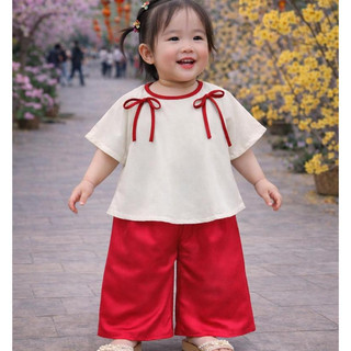 Set bộ bà ba cho bé gái chơi Trung Thu. Pháp phục chất lụa cao cấp phối nơ đi chùa, đi chơi lễ hội (7- 43kg) BB3-BIATON