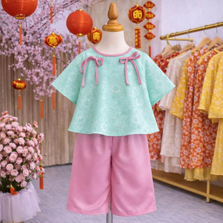Set bộ bà ba cho bé gái chơi Trung Thu. Pháp phục chất lụa cao cấp phối nơ đi chùa, đi chơi lễ hội (7- 43kg) BB3-BIATON