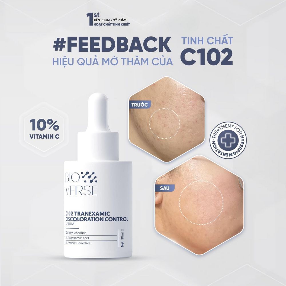 Tinh Chất Bioverse C102 Tranexamic Discoloration Control giúp sáng khỏe da, mờ thâm, hạn chế lão hóa. | BigBuy360 - bigbuy360.vn