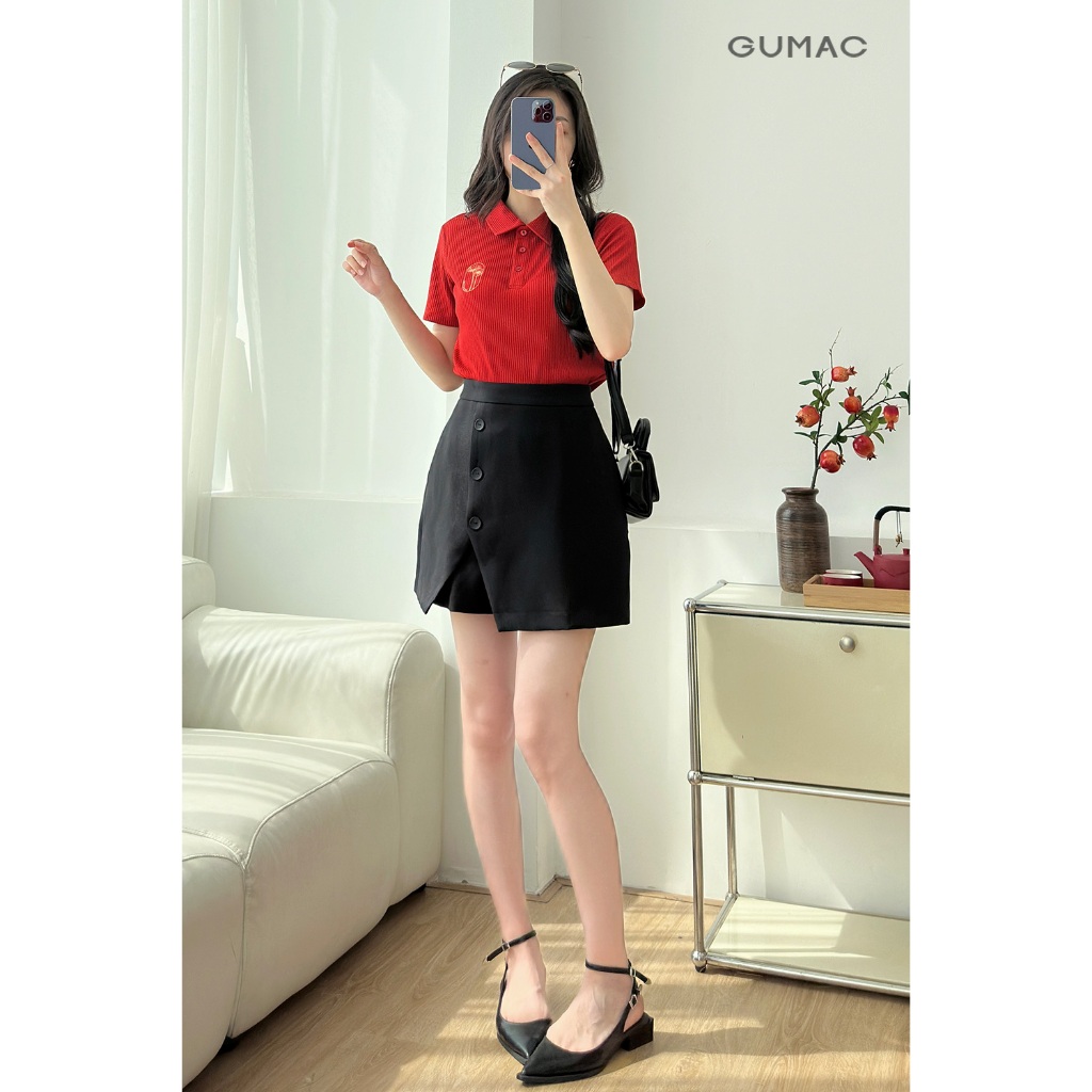 Áo Polo Nữ GUMAC Thêu Art Cơ Bản Chất Thun Gân 4C Mềm Thoải Mái PLE12013
