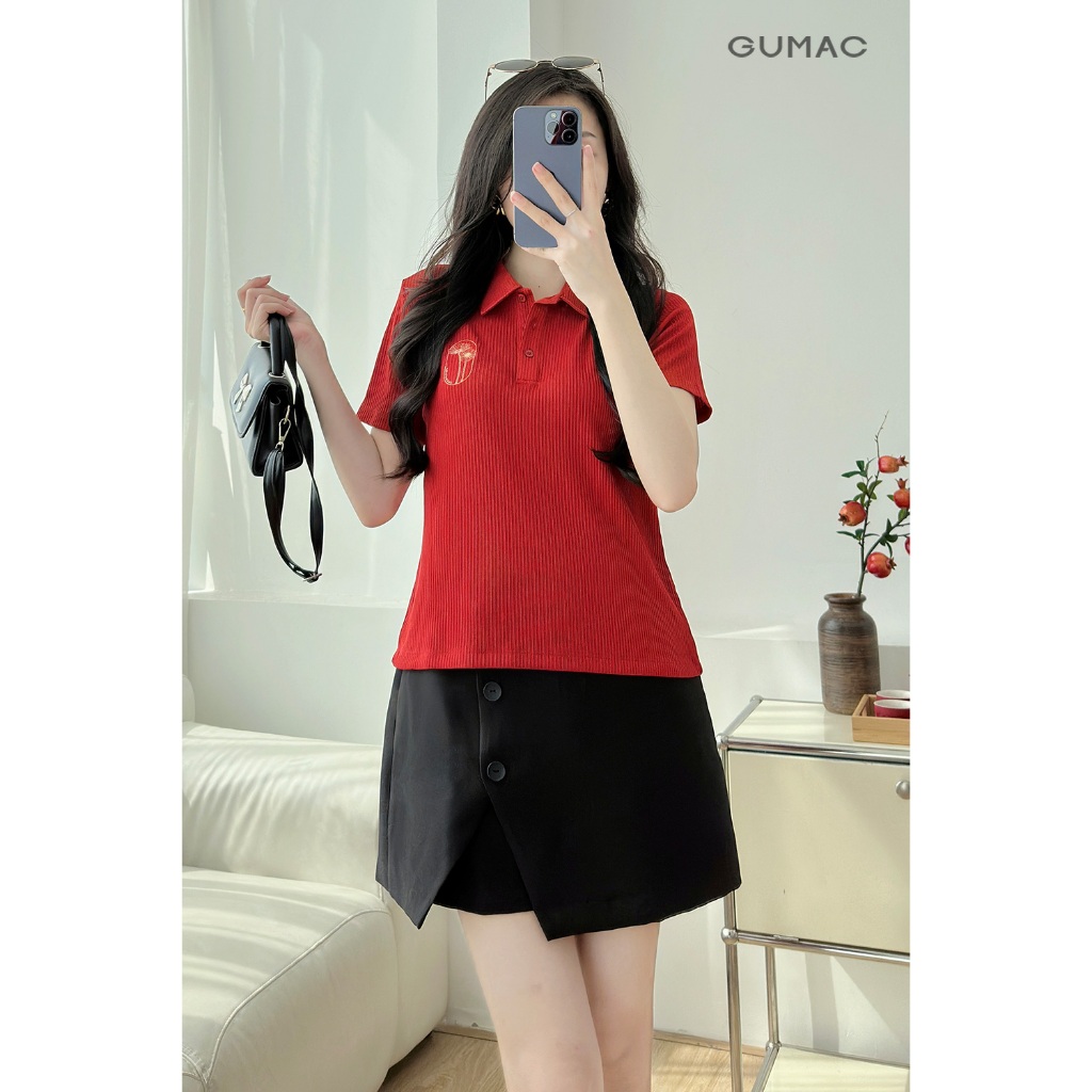 Áo Polo Nữ GUMAC Thêu Art Cơ Bản Chất Thun Gân 4C Mềm Thoải Mái PLE12013