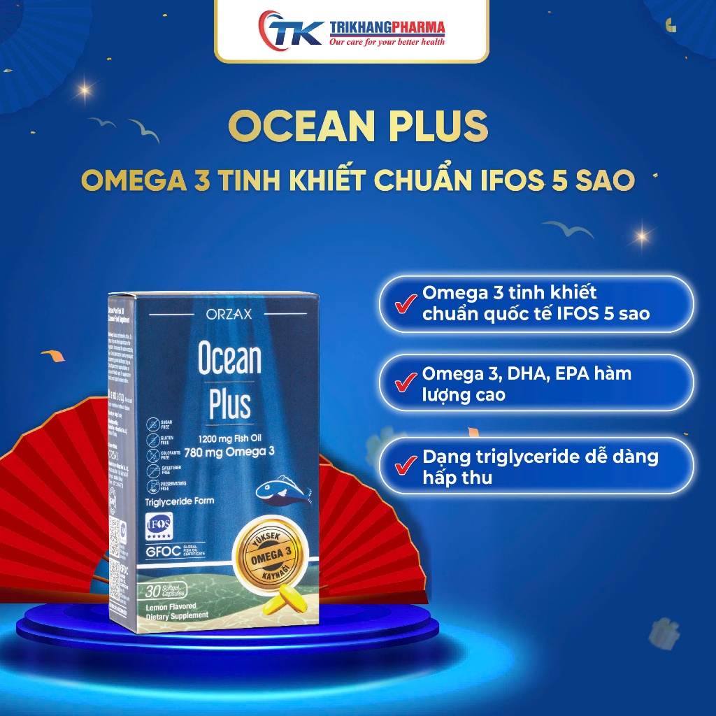 Omega-3 ORZAX Ocean Plus 30 Viên | Bổ Sung DHA EPA, Hỗ Trợ Não Bộ, Mắt, Tim Mạch