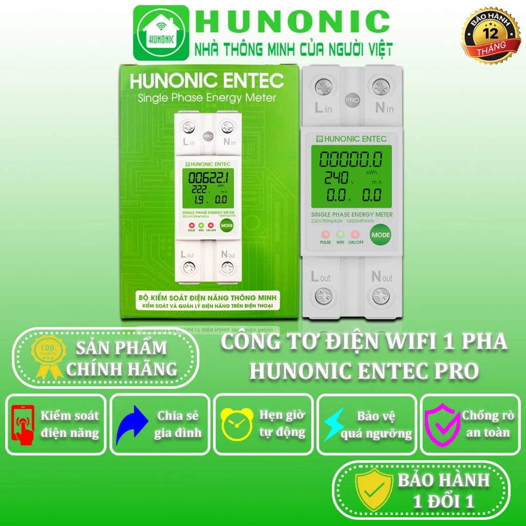 Công Tơ Điện Tử Wifi Hunonic Entec, Đóng Cắt, Theo Dõi, Đo Điện Năng ...