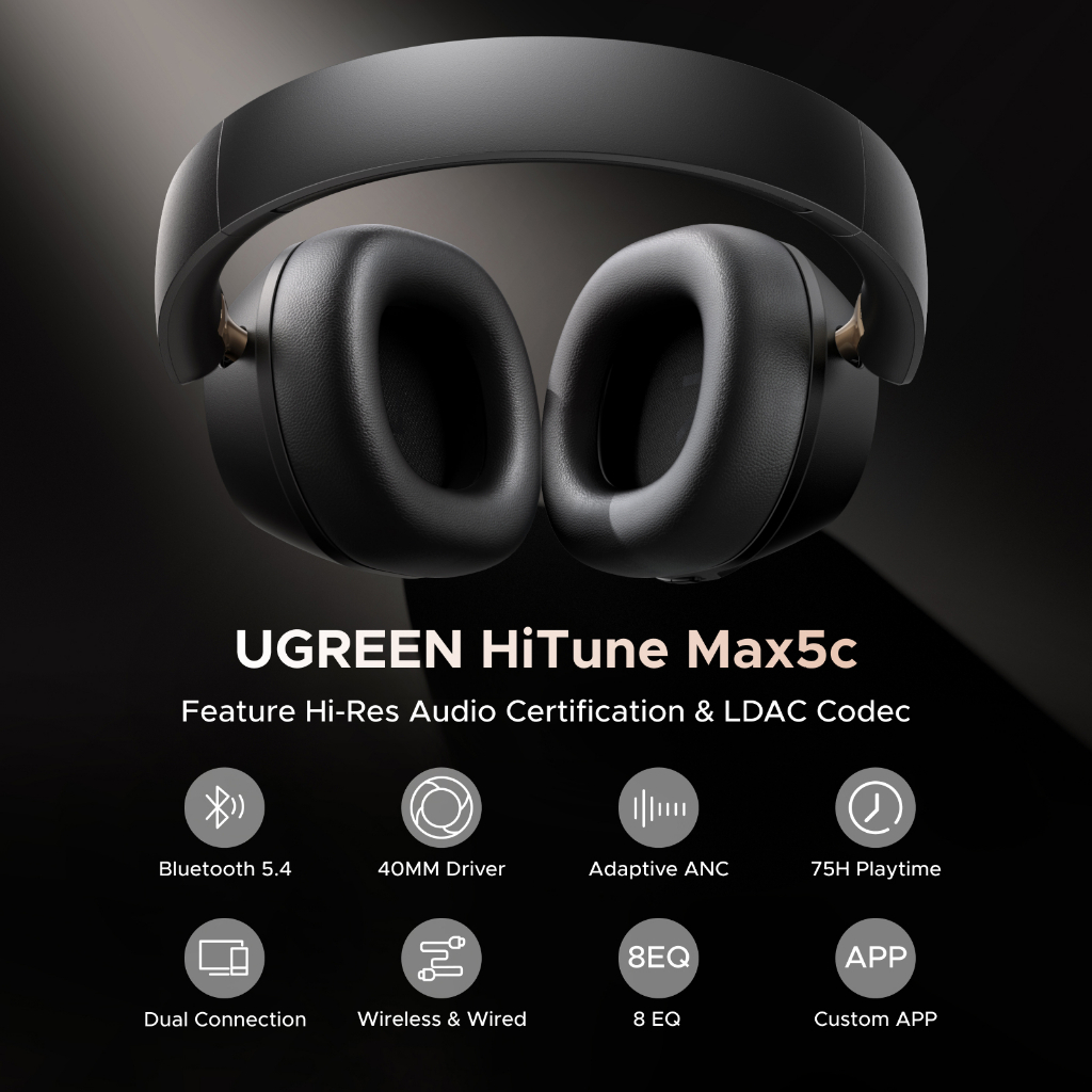 Tai Nghe Bluetooth Chụp Tai Ugreen HiTune Max5c - Hi-Res, Hybrid ANC, Kết Nối App | BigBuy360 - bigbuy360.vn
