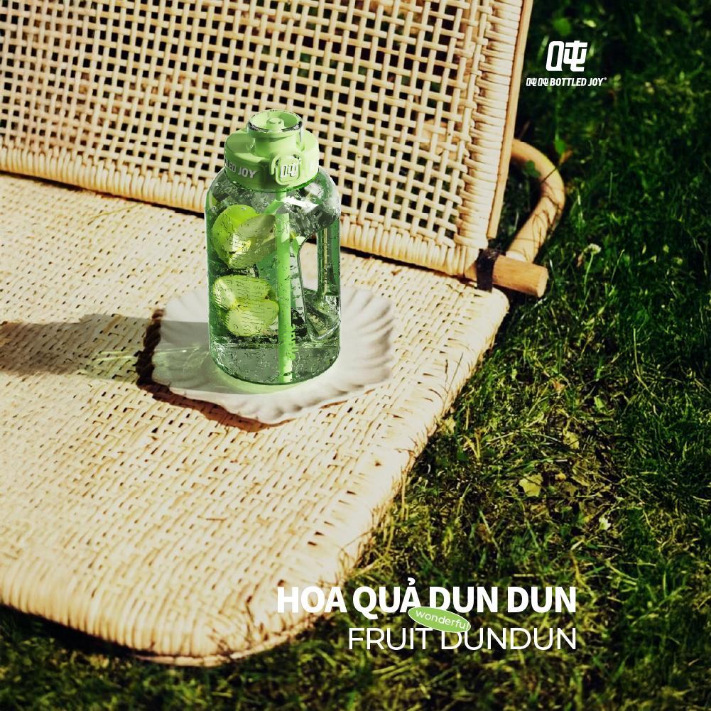 Bình nước hoa quả Dun Dun chất liệu Tritan, có ống hút, dung tích lớn, chịu nhiệt, thích hợp mùa hè, học sinh & thể thao