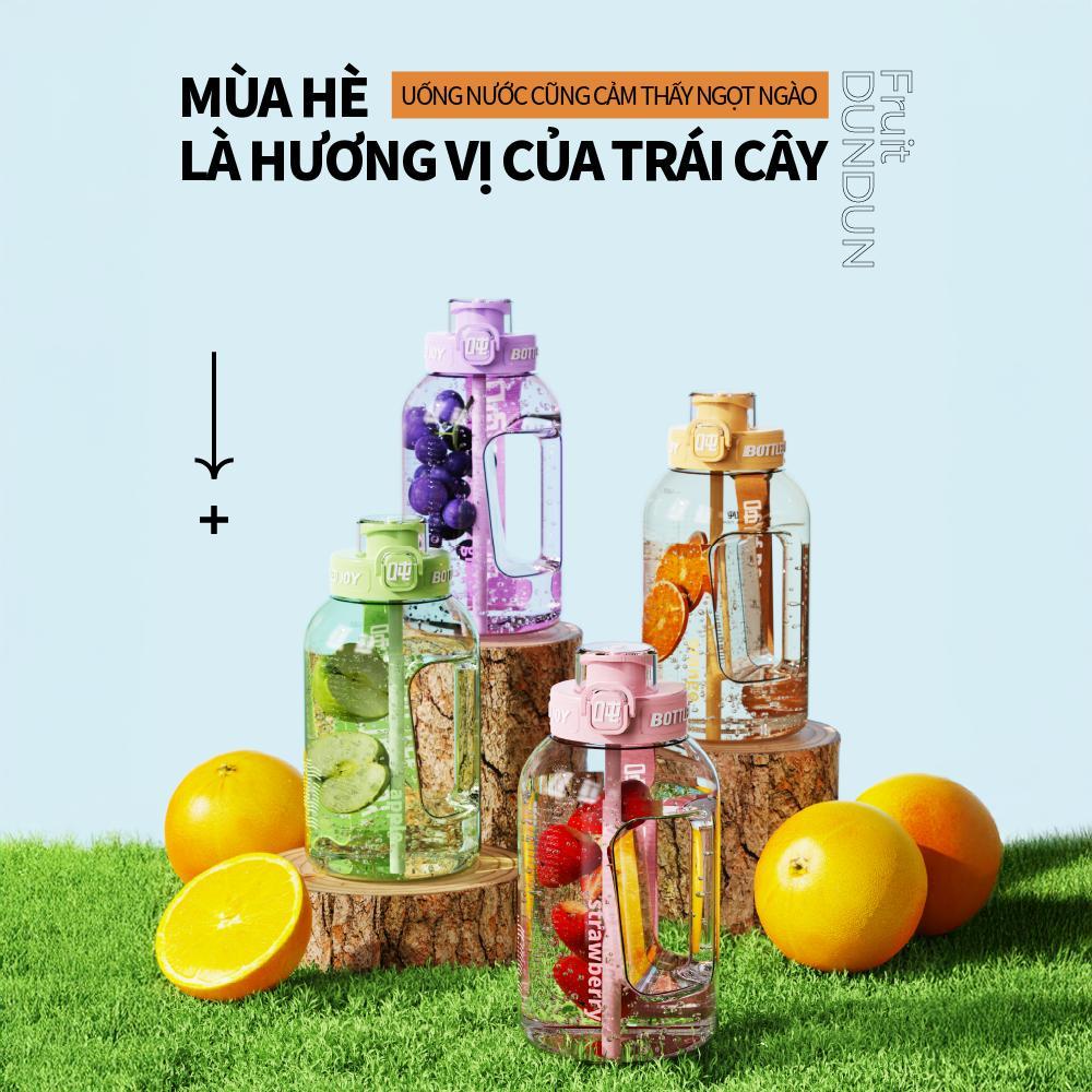 Bình nước hoa quả Dun Dun chất liệu Tritan, có ống hút, dung tích lớn, chịu nhiệt, thích hợp mùa hè, học sinh & thể thao