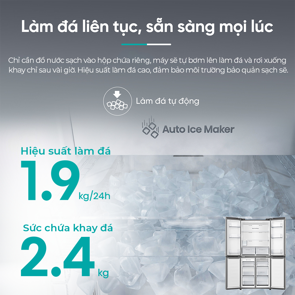 Tủ lạnh 4 Cửa Hisense 488L Inverter RQ630N4EBUI3 - Tiết kiệm | Tự làm đá | Kết nối Wifi - BH 3 Năm - Miễn Phí Giao Hàng