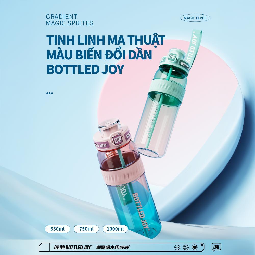 BOTTLED JOY Bình nước Dun Dun phiên bản chuyển màu, chất liệu Tritan, ống hút, dung tích lớn, do Vương Nhất Bác đại diện