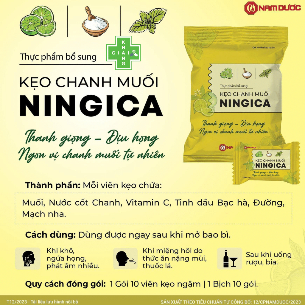 Kẹo chanh muối Ningica giúp thanh họng, giảm ho (Gói 10 viên)