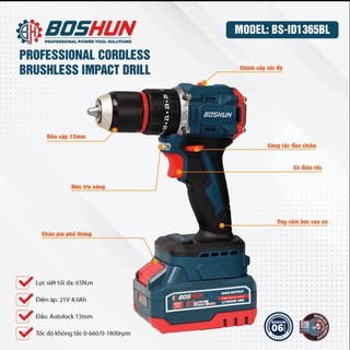 Máy Khoan Boshun BS-ID1365BL Lõi Đồng, Động Cơ Không Chổi Than, Đầu 2 Trong 1