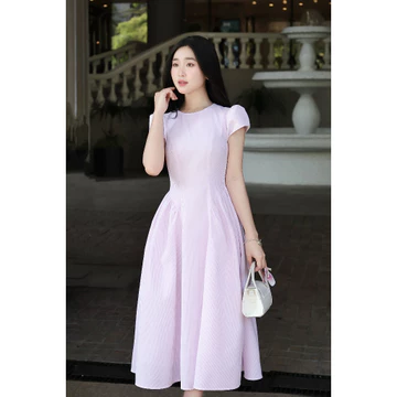 MARC - Đầm công sở, đầm Kiểu Nữ Sọc Nhún Tùng, đầm đi làm nhẹ nhàng thanh lịch - CBDD012615