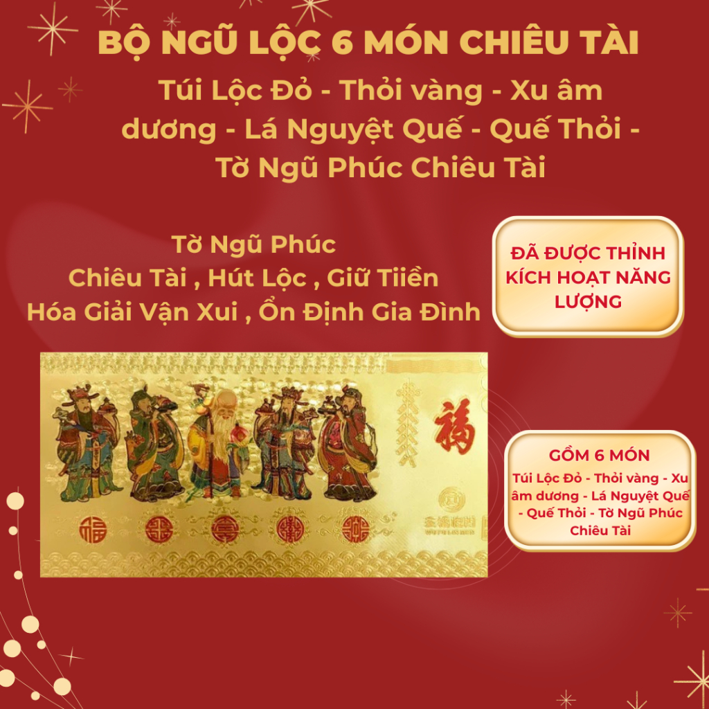 Combo 6 món phong thủy, vật phẩm chiêu tài lộc ( MẸO CÔ PHƯƠNG HẰNG ) để ví, túi xách, bàn làm việc.