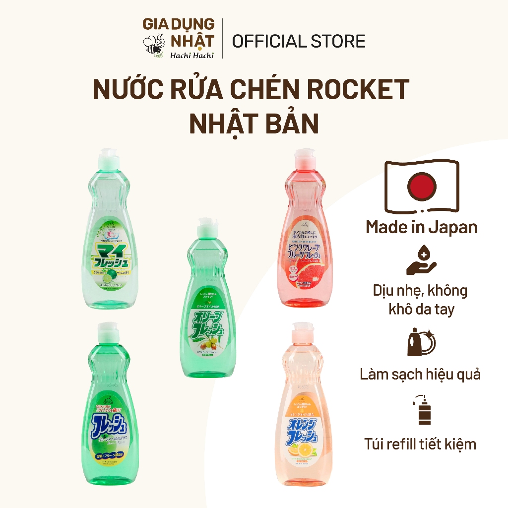 Nước rửa chén trung tính dịu nhẹ, an toàn cho da tay Rocket chai 600ml ...