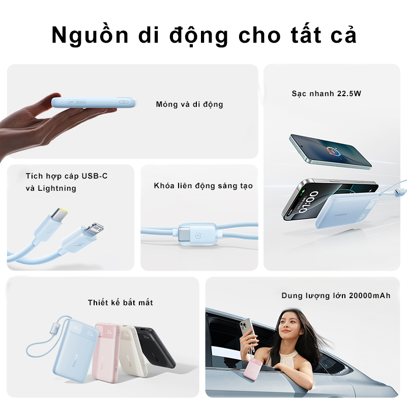 Sạc Dự Phòng Baseus FC11 10000/20000mAh 22.5W PD Tích Hợp 2 Dây Cáp 4 Cổng sạc ra khóa liên động | BigBuy360 - bigbuy360.vn