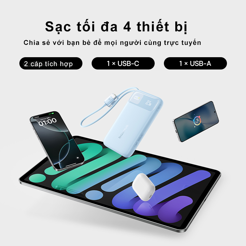 Sạc Dự Phòng Baseus FC11 10000/20000mAh 22.5W PD Tích Hợp 2 Dây Cáp 4 Cổng sạc ra khóa liên động | BigBuy360 - bigbuy360.vn