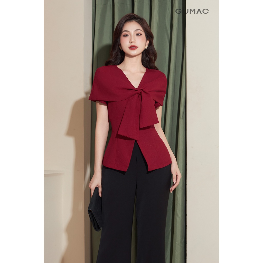 Áo peplum nữ GUMAC cổ V dáng ôm đánh eo có vạt đắp chéo qua lại tạo hình nơ  AF12001
