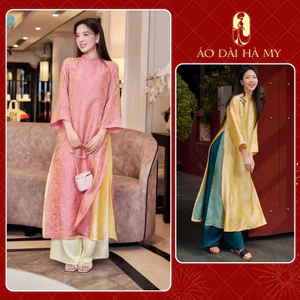 Áo Dài Cách Tân 4 Tà VÂN NHÃ Dáng Suông Tay loe Tơ tằm ánh Cao Cấp - ÁO DÀI HÀ MY