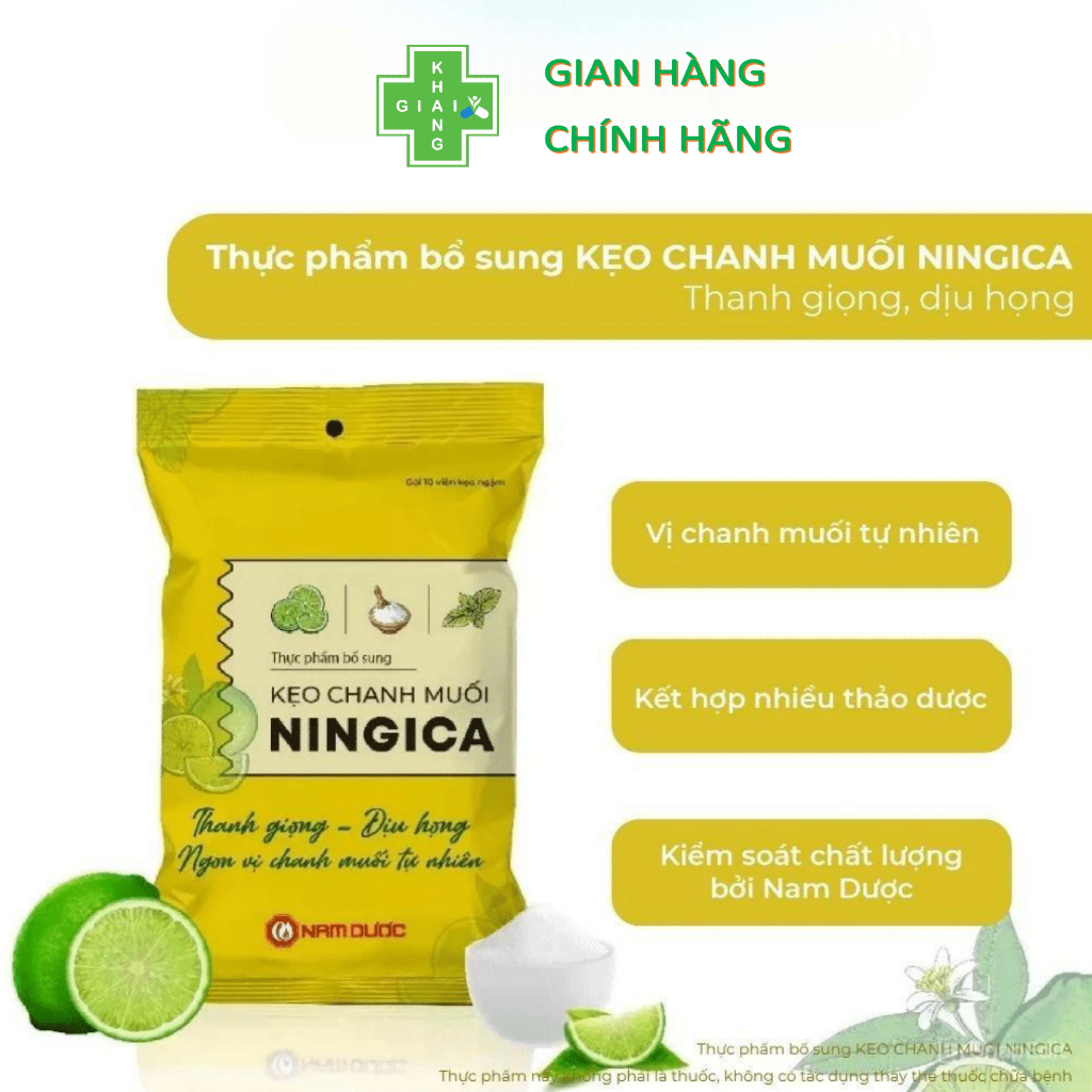 Kẹo chanh muối Ningica giúp thanh họng, giảm ho (Gói 10 viên)