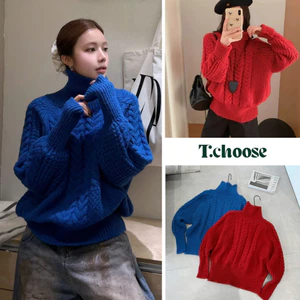 Áo len thừng cổ lọ dài tay 2 màu xanh đỏ TCHOOSE