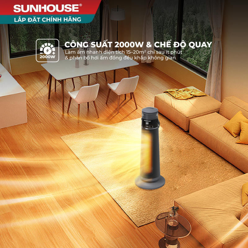Sưởi điện Ceramic Sunhouse SHD7061 - Linh hoạt 2 chế độ - Tích hợp chế độ quay - Công nghệ sưởi an toàn