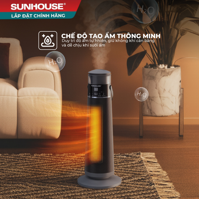 Sưởi điện Ceramic Sunhouse SHD7061 - Linh hoạt 2 chế độ - Tích hợp chế độ quay - Công nghệ sưởi an toàn