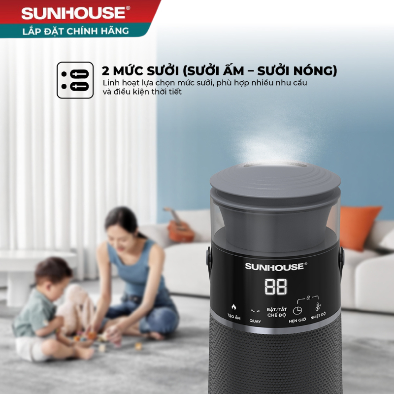 Sưởi điện Ceramic Sunhouse SHD7061 - Linh hoạt 2 chế độ - Tích hợp chế độ quay - Công nghệ sưởi an toàn