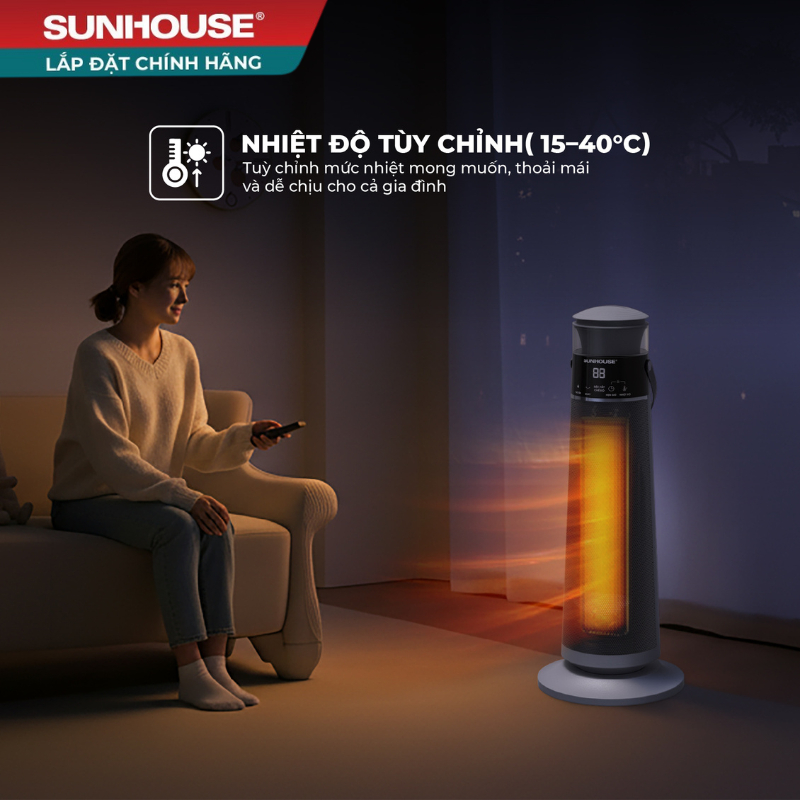 Sưởi điện Ceramic Sunhouse SHD7061 - Linh hoạt 2 chế độ - Tích hợp chế độ quay - Công nghệ sưởi an toàn