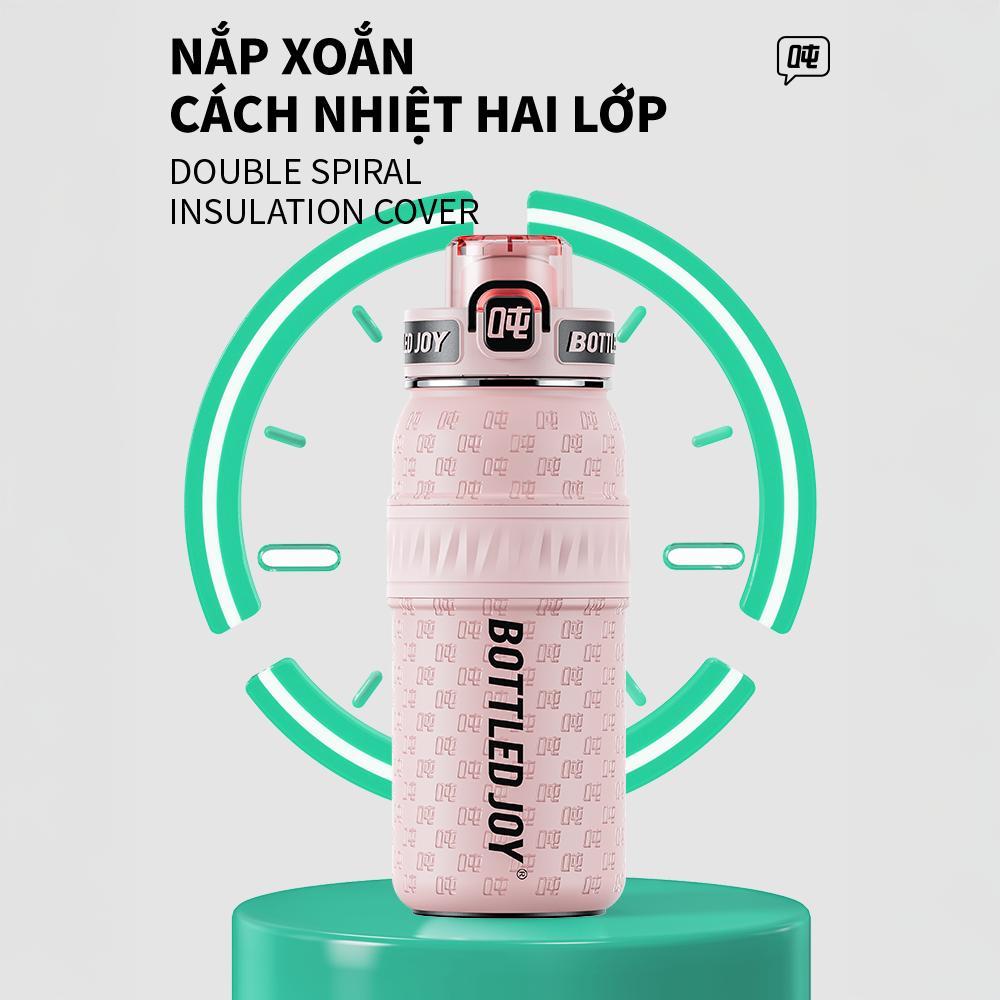 BOTTLEDJOY Bình giữ nhiệt hoa văn cổ điển, có ống hút, dung tích lớn, chống rò rỉ, thích hợp văn phòng, ô tô, ngoài trời