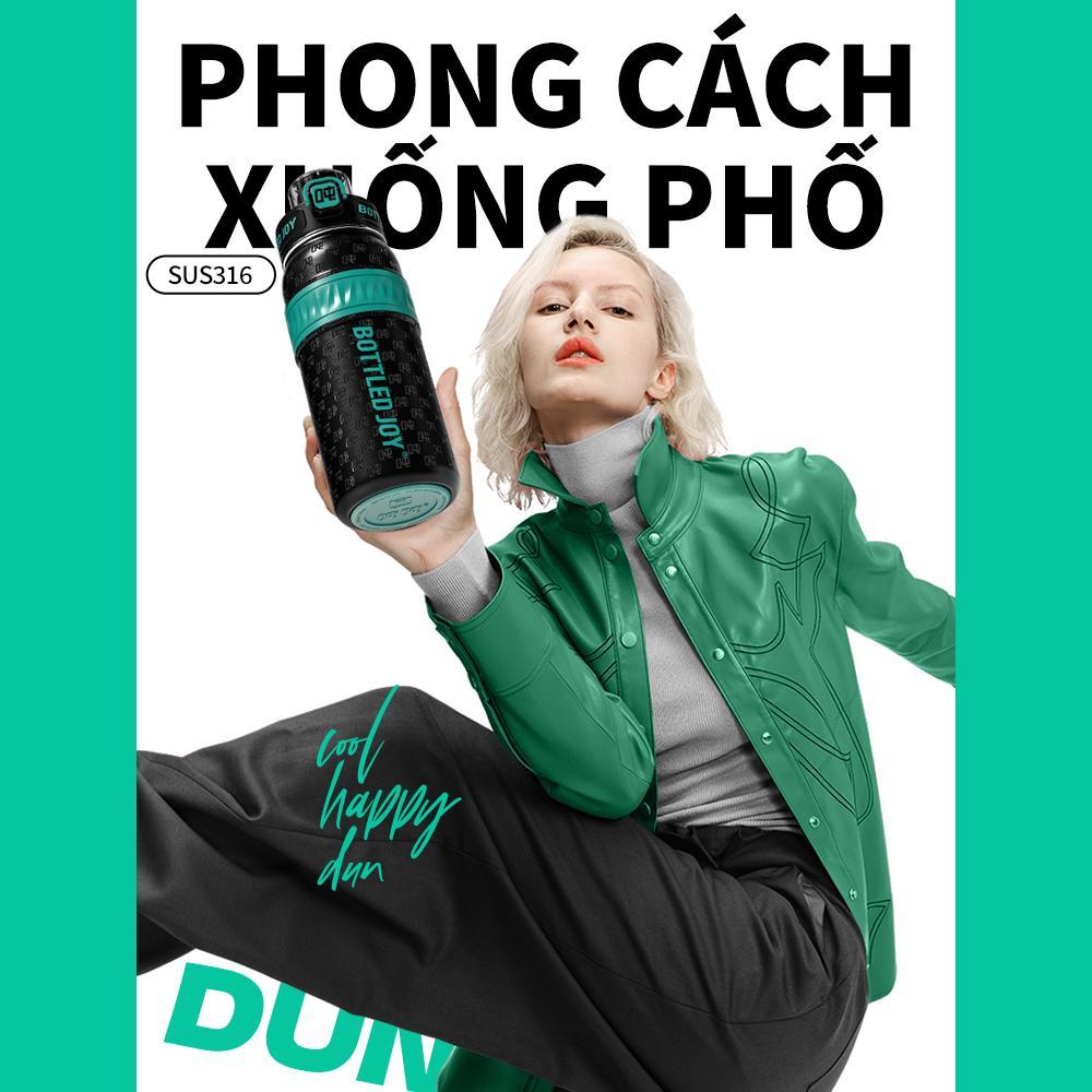 BOTTLEDJOY Bình giữ nhiệt hoa văn cổ điển, có ống hút, dung tích lớn, chống rò rỉ, thích hợp văn phòng, ô tô, ngoài trời