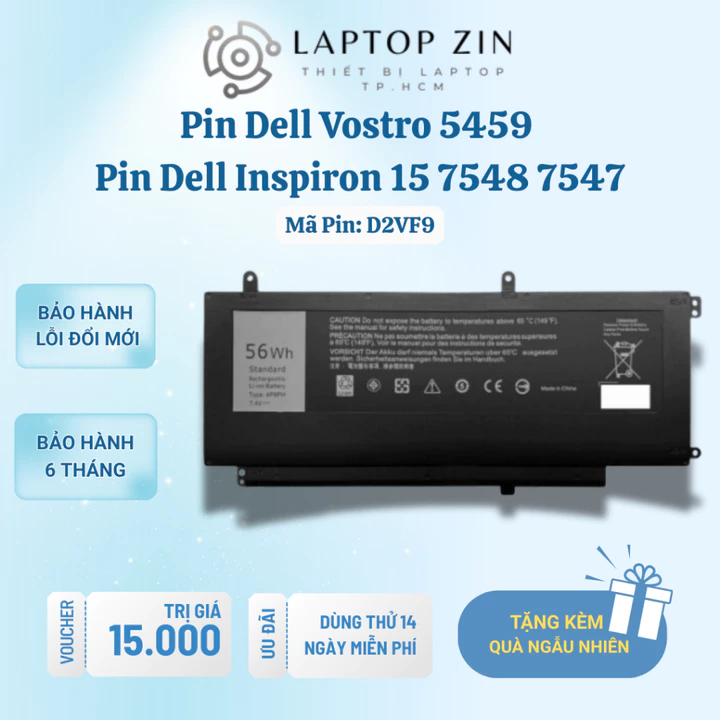 Pin Laptop Dell D2VF9, Pin Dell Inspiron 7548 7547, Pin Dell Vostro 5459 PXR51 0YGR2V 4P8PH G05H0 YGR2V 43W BH 6 Tháng